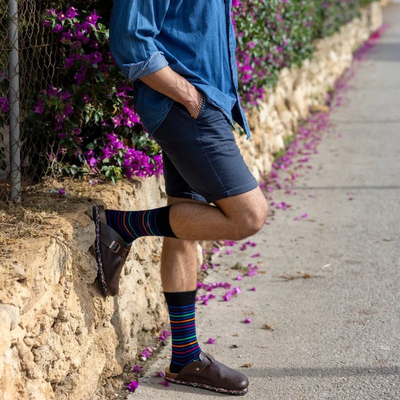 Swole Panda Black Multi Striped Bamboo Sock