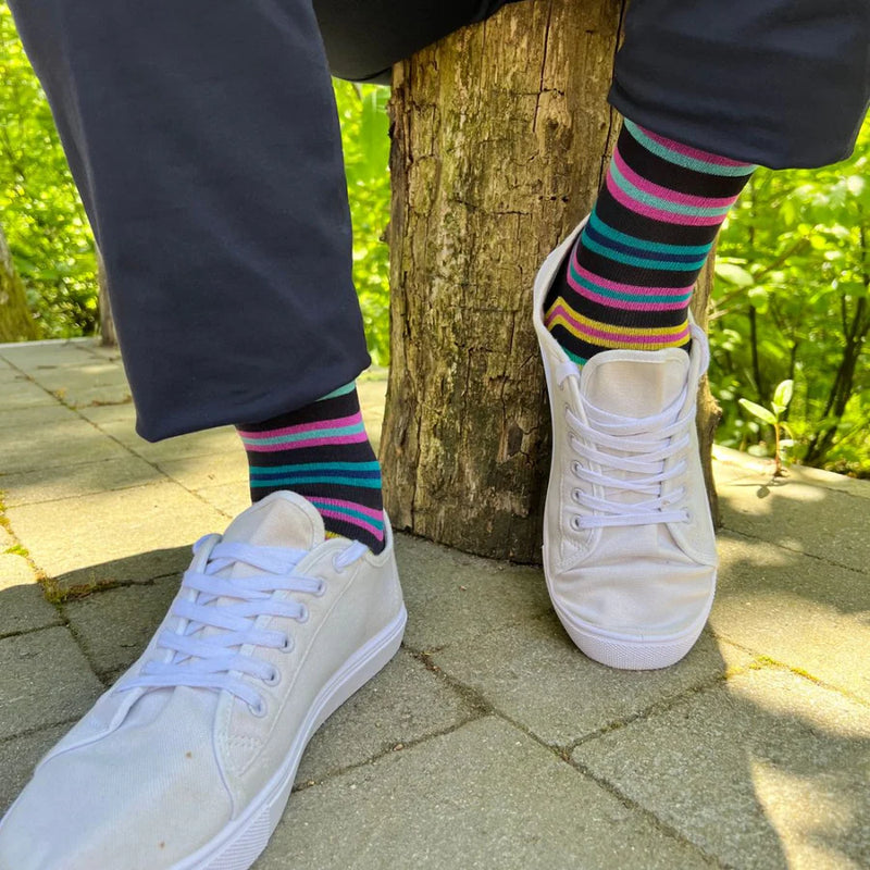 Swole Panda Black Multi Striped Bamboo Sock